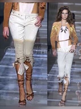 Vintage ROBERTO CAVALLI S/S 2004 Western Suede Lace Up Capri Jeans